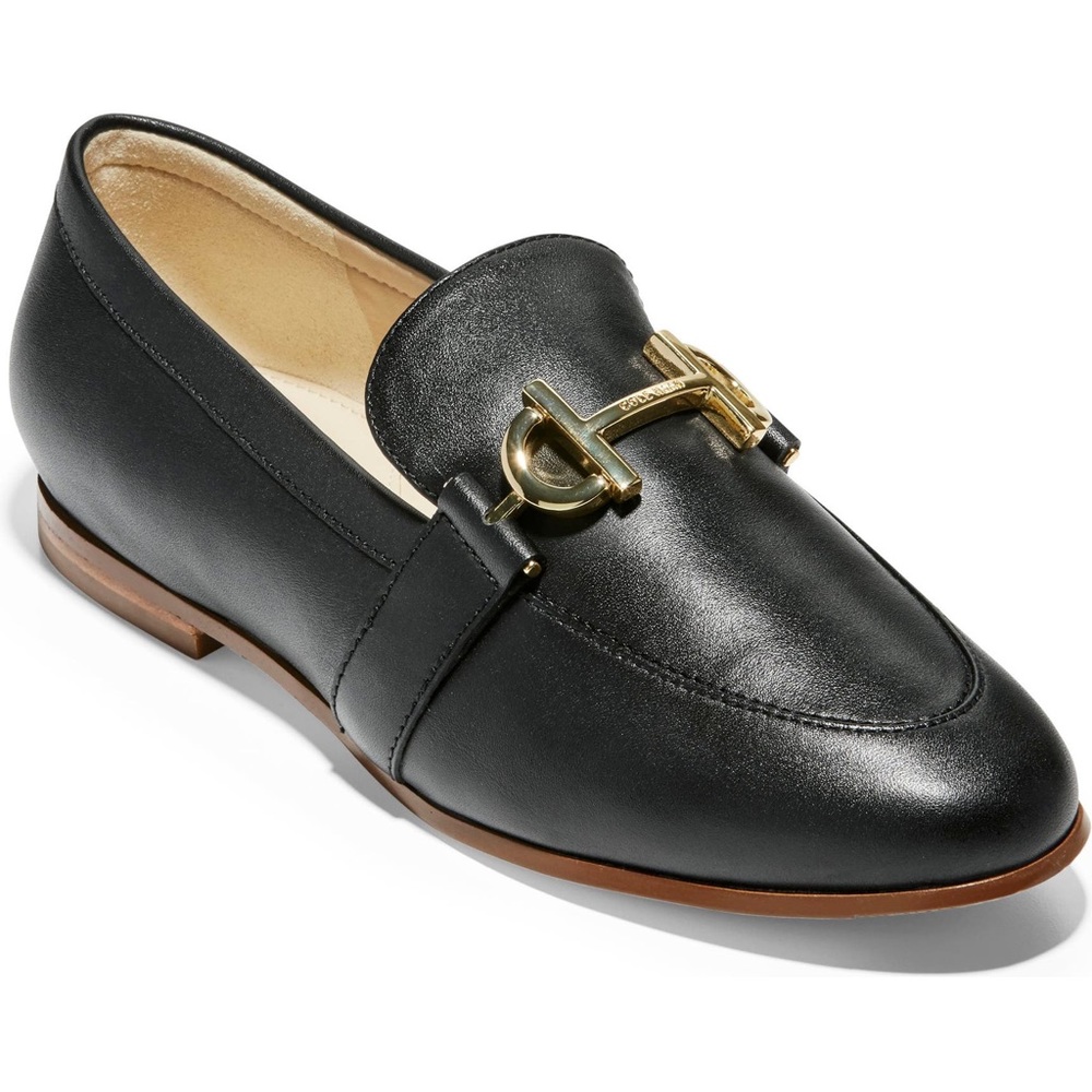 Cole Haan Black Leather Gold Bit Loafers Classic Minimalist Old Money Preppy 7M